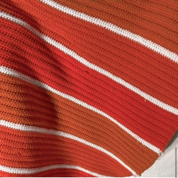 Vintage Handmade  Orange Striped Crochet Knit Afghan Throw Blanket - Picture 12 of 16